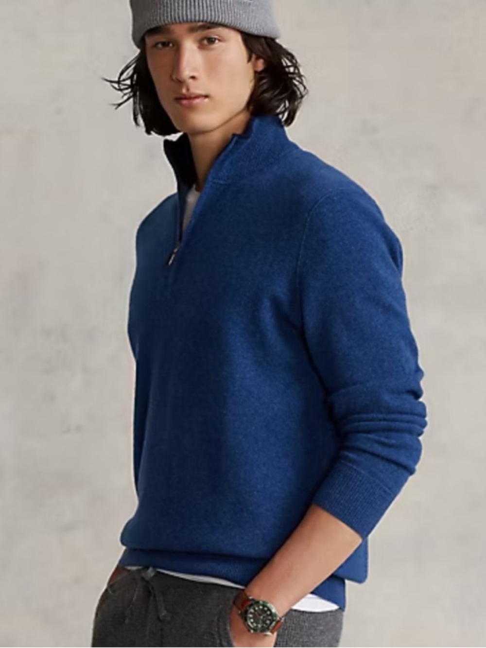 Polo Ralph Lauren Washable Cashmere Mock Neck Sweater Quarter Zip
